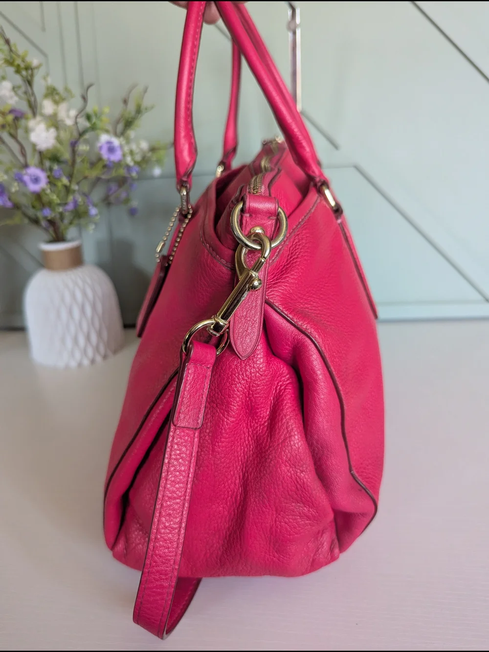 Coach Pink Leather Satchel with Removable Crossbody Strap